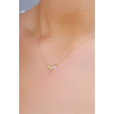 14 Ayar Altın Taşlı Kuş Kolye 115