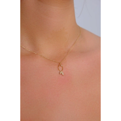 14 Ayar Altın Taşlı Balık Kolye 133