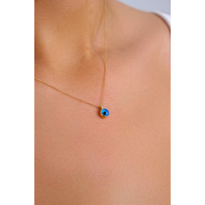 14 Ayar Altın Minimal Nazar Boncuğu Kolye 125