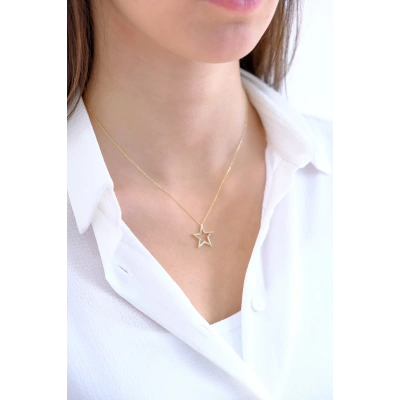 14 Ayar Altın Taşlı Yıldız Kolye 293