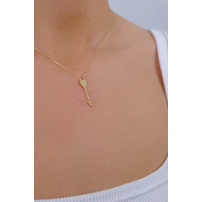 14 Ayar Altın Taşlı Ok Kolye 104