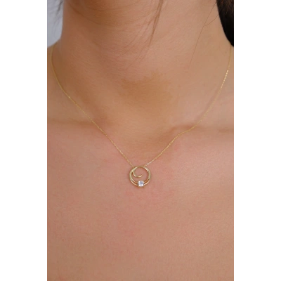 14 Ayar Altın Taşlı Halka Kolye 131