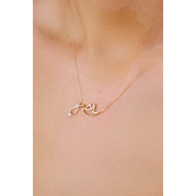 14 Ayar Altın Taşlı Leylek Kolye 116