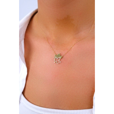 14 Ayar Altın Taşlı Yaprak Kolye 145