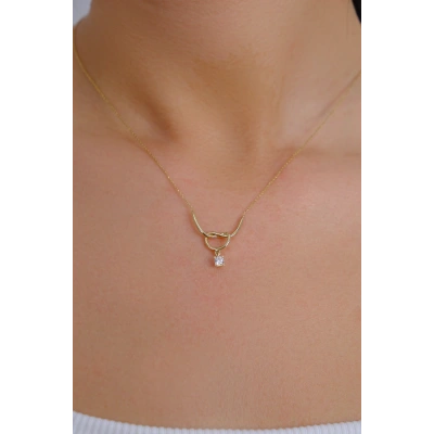 14 Ayar Altın Taşlı Düğüm Kolye 132