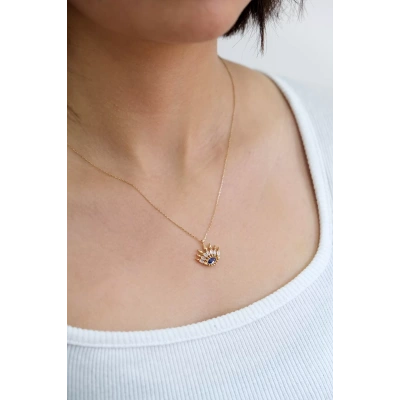 14 Ayar Altın Mavi Taşlı Kirpik Kolye 74