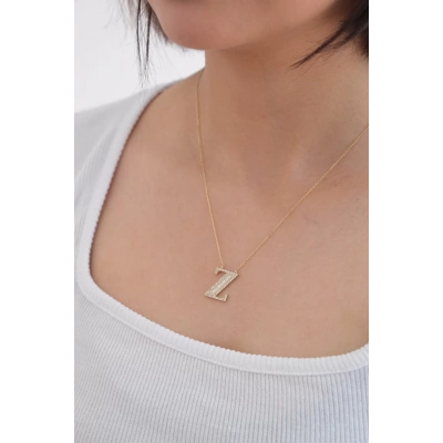 14 Ayar Altın Taşlı Z Harf Kolye 226