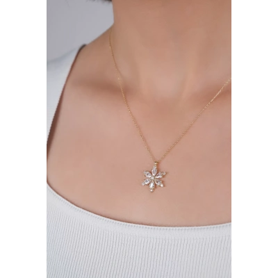 14 Ayar Altın Taşlı Çiçek Kolye 42