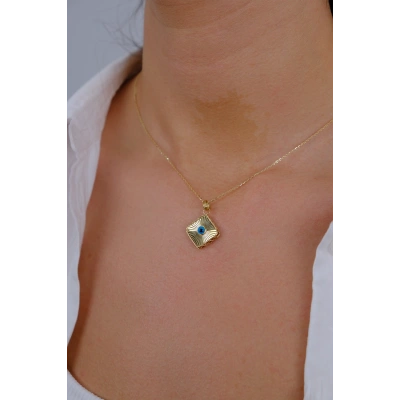 14 Ayar Altın Nazar Boncuklu Dörtgen Kolye 147