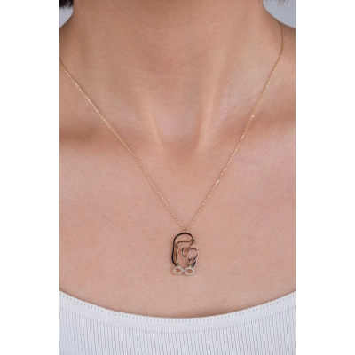 14 Ayar Altın Anne Çocuk Kolye 84