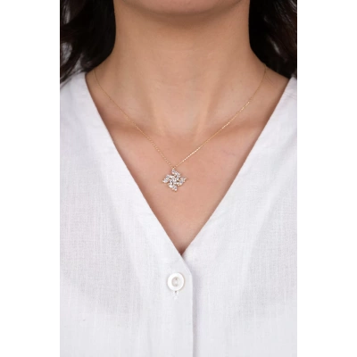 14 Ayar Altın Taşlı Dörtgen Kolye 257