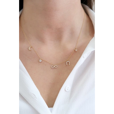 14 Ayar Altın Taşlı Şans Kolyesi 94