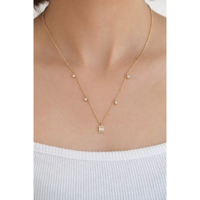 14 Ayar Altın Baget Taşlı Kolye 4