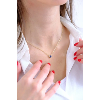 14 Ayar Altın Mavi Kalp Kolye 292