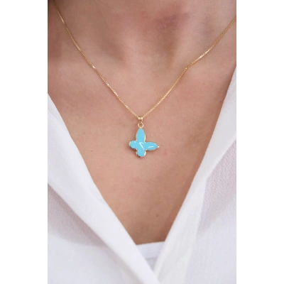 14 Ayar Altın Mavi Kelebek Kolye Ucu 108
