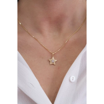 14 Ayar Altın Taşlı Yıldız Kolye Ucu 114