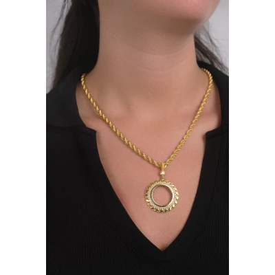 14 Ayar Altın Taşlı Arpa Detaylı Çerçeve Kolye Ucu 52