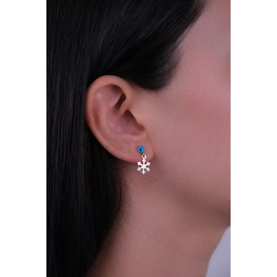 14 Ayar Altın Nazar Boncuklu Kar Tanesi Sallantılı Küpe 162