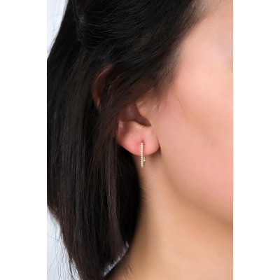 14 Ayar Altın Taşlı Dikdörtgen Küpe 67