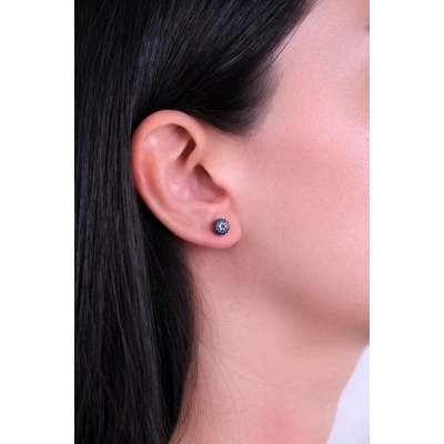 14 Ayar Altın Mavi Taşlı Top Küpe 153