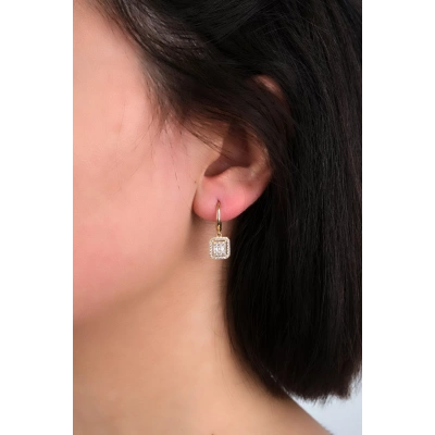 14 Ayar Altın Taşlı Baget Sallantılı Küpe 65