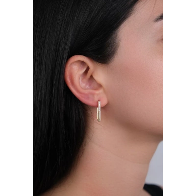 14 Ayar Altın Taşlı Dörtgen Küpe 151