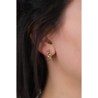 14 Ayar Altın Kare Desen Halka Küpe 42