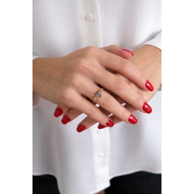 14 Ayar Altın Mavi Taşlı Yüzük 138