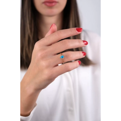 14 Ayar Altın Mavi Taşlı Yüzük 318