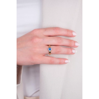 14 Ayar Altın Mavi Taşlı Yüzük 206