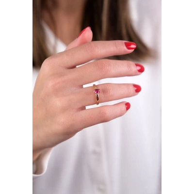 14 Ayar Altın Pembe Taşlı Yüzük 297