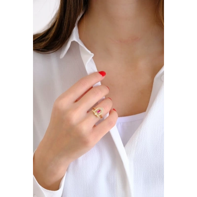 14 Ayar Altın Pembe Taşlı Yüzük 326