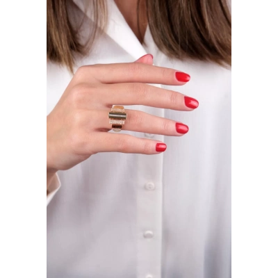 14 Ayar Altın Taşlı Dikdörtgen Sıralı Yüzük 246