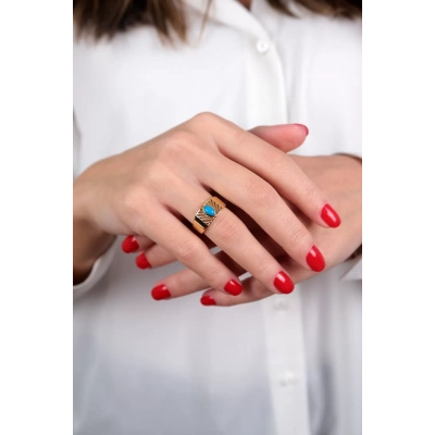 14 Ayar Altın Mavi Taşlı Yüzük 106