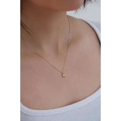 14 Ayar Altın Taşlı Oval Kolye 86