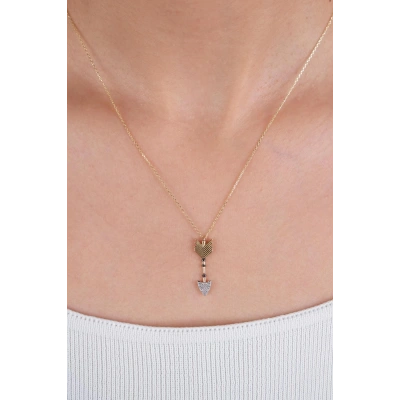 14 Ayar Altın Taşlı Ok Kolye 174