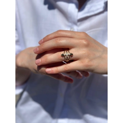 14 Ayar Pembe Taşlı Oklu Yüzük 916