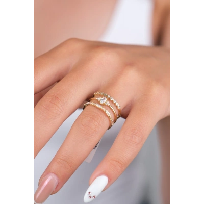 14 Ayar Altın 3 Sıralı Taşlı Yüzük 948