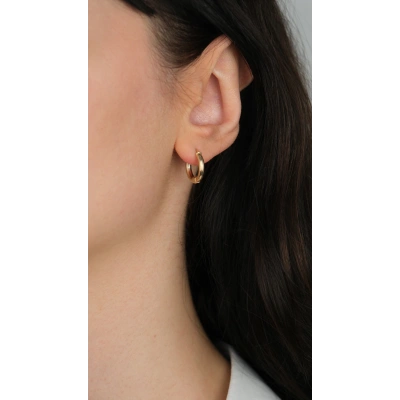 14 Ayar Altın Sade Kalın Halka Küpe 987