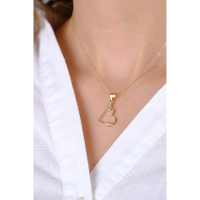 14 Ayar Altın Taşlı Kalpli Kolye Ucu 190