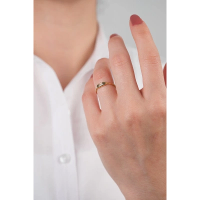 14 Ayar Altın Beyaz Taşlı Sade Yüzük 751