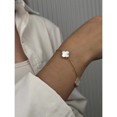 14 Ayar Altın Beyaz Yonca Bileklik 1046