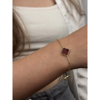 14 Ayar Altın Bordo Yonca Bileklik 931