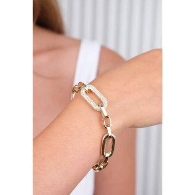 14 Ayar Altın Büyük Taşlı Zincir Bileklik 1008