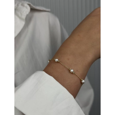 14 Ayar Altın İncili Bileklik 1036