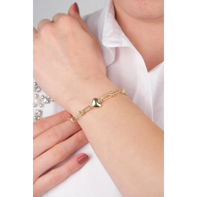 14 Ayar Altın Kalpli Ataç Bileklik 687