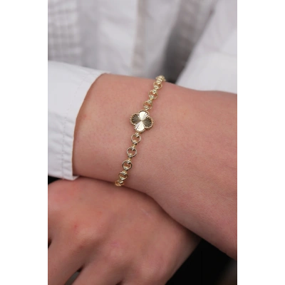 14 Ayar Altın Mini Dorikalı Yonca Bileklik 999