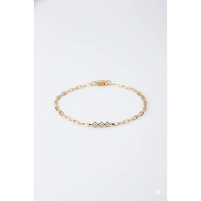 14 Ayar Altın Minimal Taşlı Üçgen Şekilli Bileklik 1071