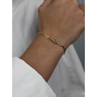 14 Ayar Altın Mint Yeşili Boncuk Bileklik 1074