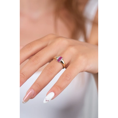14 Ayar Altın Mor Taşlı Yüzük 925